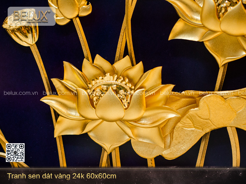 Tranh Hoa Sen Dát Vàng 24k 60x60cm