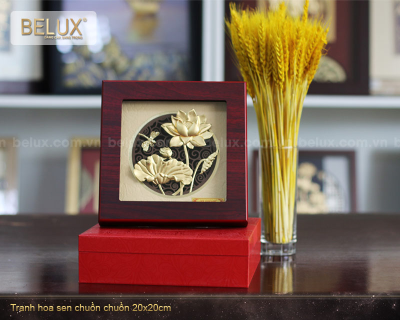 Tranh Hoa Sen Chuồn Chuồn Dát Vàng 24K