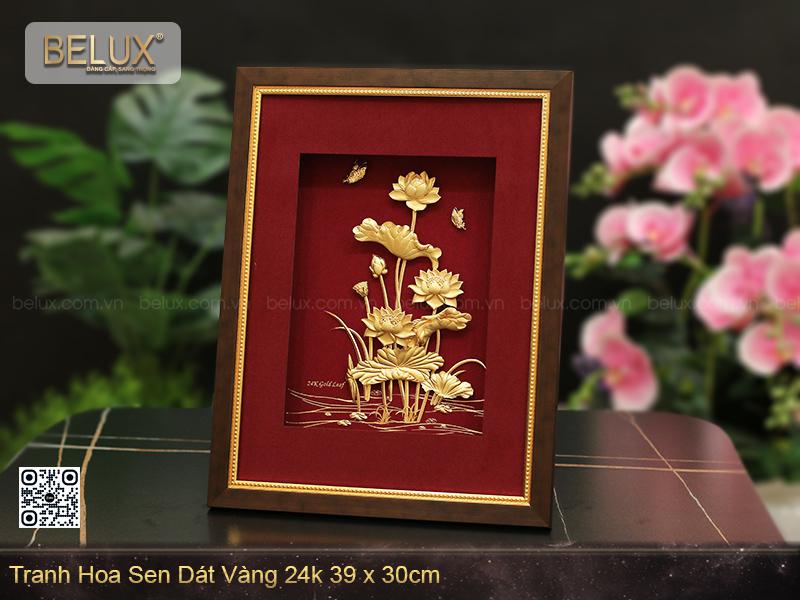 Tranh Hoa Sen Dát Vàng 24k 39x30cm