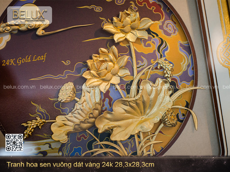 Tranh Hoa Sen Dát Vàng 24k 28x28cm