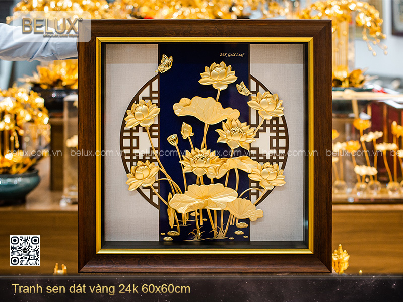 Tranh Hoa Sen Dát Vàng 24k 60x60cm