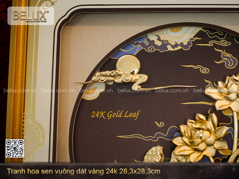 Tranh Hoa Sen Dát Vàng 24k 28x28cm