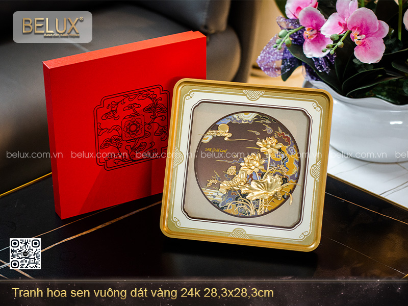 Tranh Hoa Sen Dát Vàng 24k 28x28cm