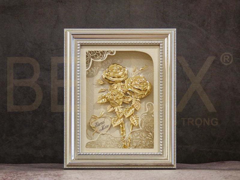 Tranh hoa hồng Valentine dát vàng