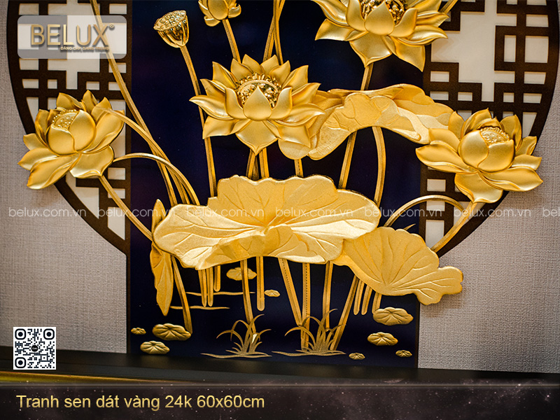 Tranh Hoa Sen Dát Vàng 24k 60x60cm