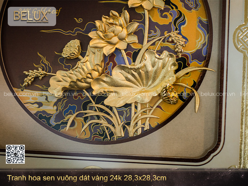 Tranh Hoa Sen Dát Vàng 24k 28x28cm