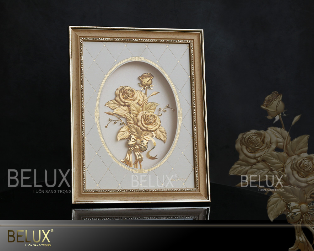 Tranh Hoa Hồng Dát Vàng 24k
