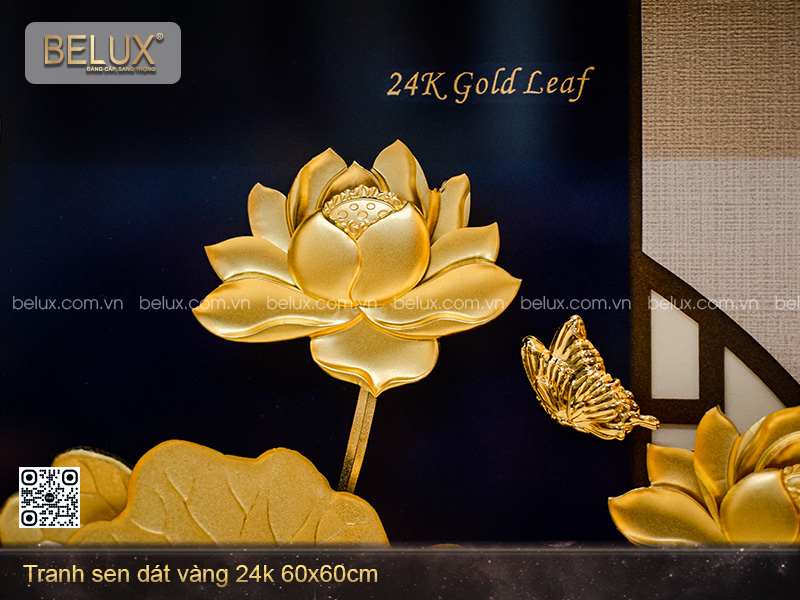 Tranh Hoa Sen Dát Vàng 24k 60x60cm