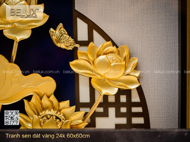 Tranh Hoa Sen Dát Vàng 24k 60x60cm