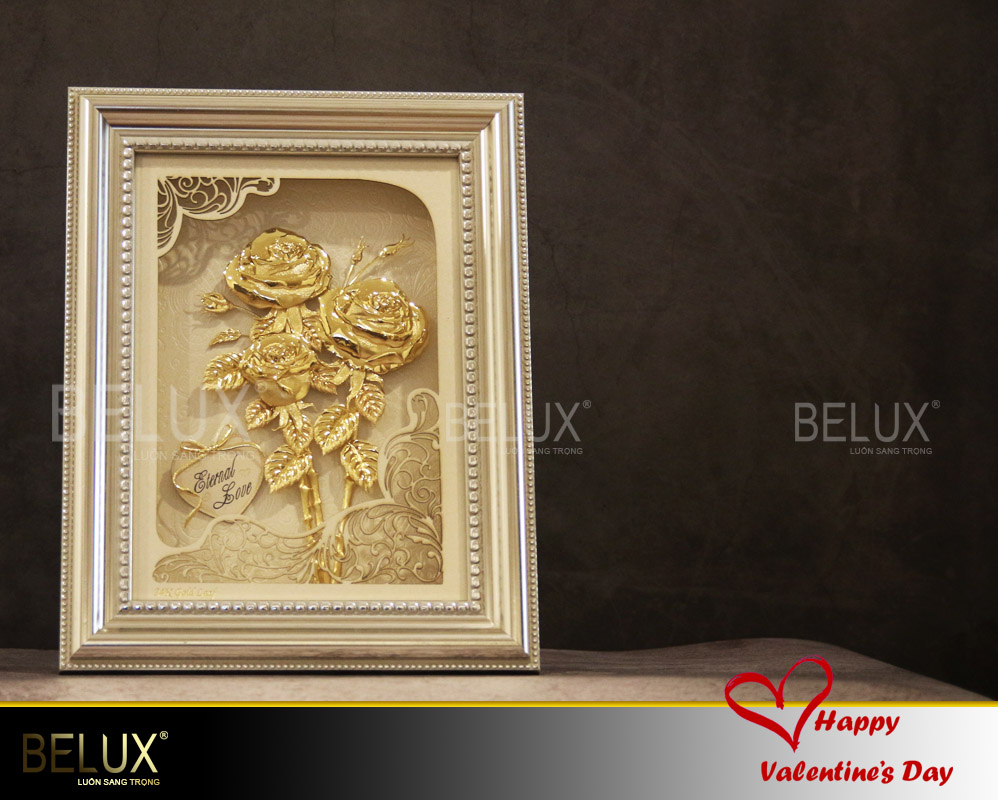 Tranh hoa hồng Valentine dát vàng