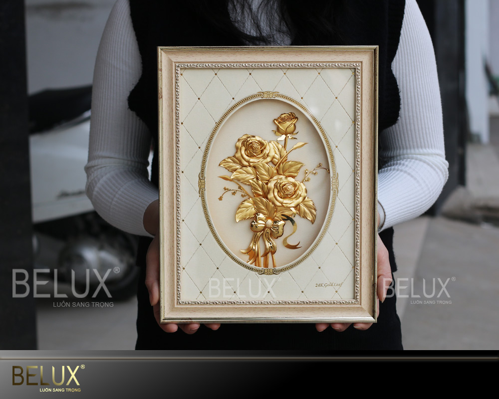 Tranh Hoa Hồng Dát Vàng 24k