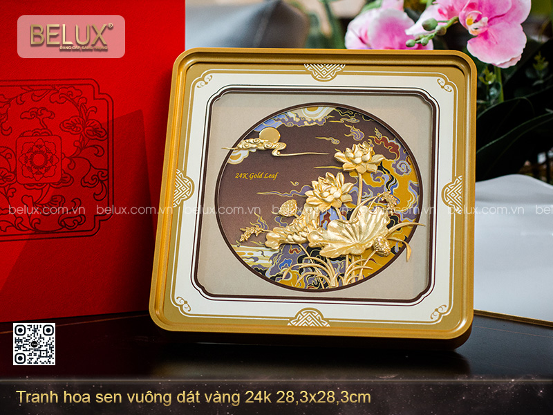 Tranh Hoa Sen Dát Vàng 24k 28x28cm