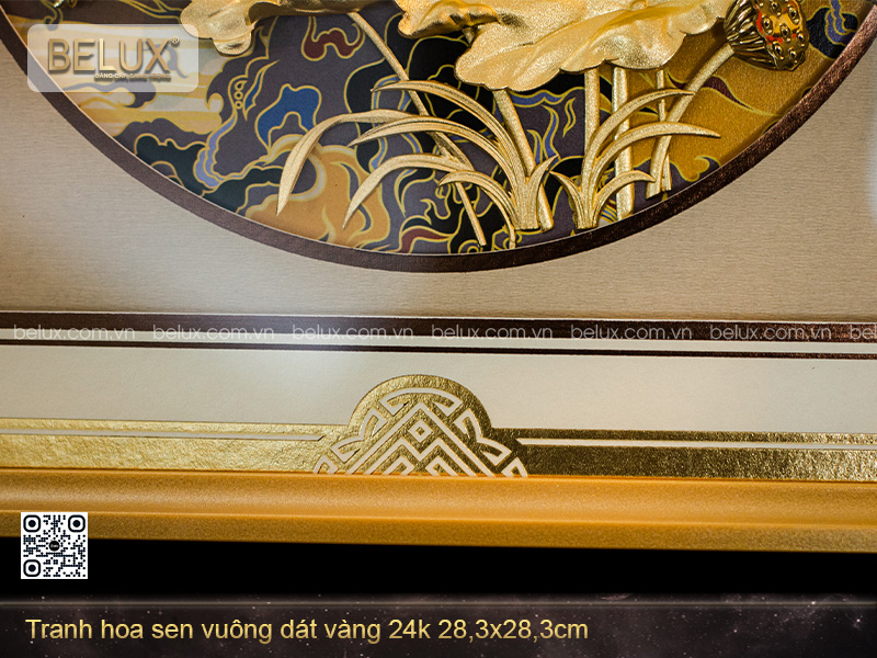 Tranh Hoa Sen Dát Vàng 24k 28x28cm