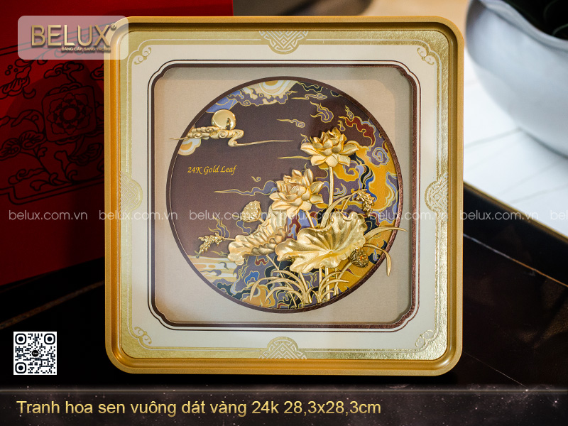 Tranh Hoa Sen Dát Vàng 24k 28x28cm