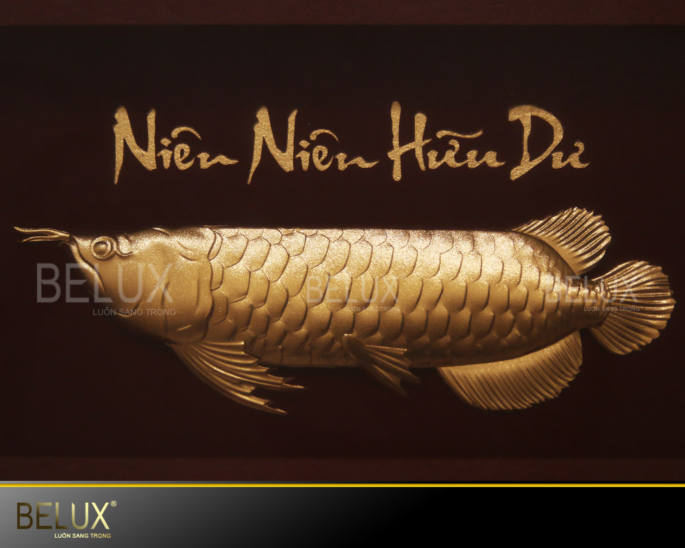 Tranh cá rồng dát vàng 24K – Niên Niên Hữu Dư