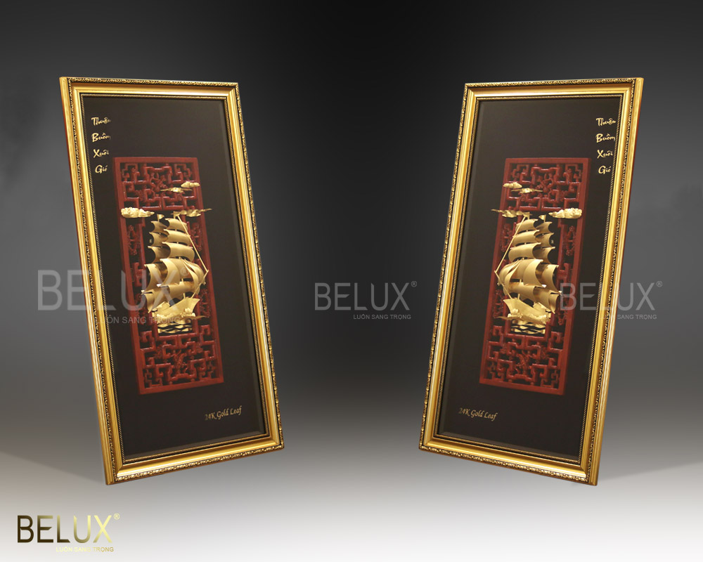 Tranh thuyền buồm dát vàng 24K 65x36cm