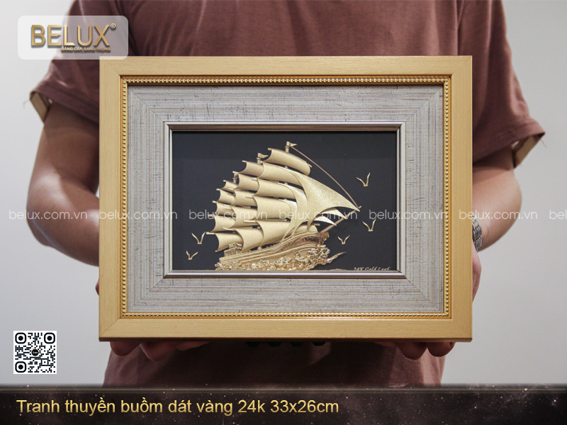Tranh thuyền buồm dát vàng 33x26cm