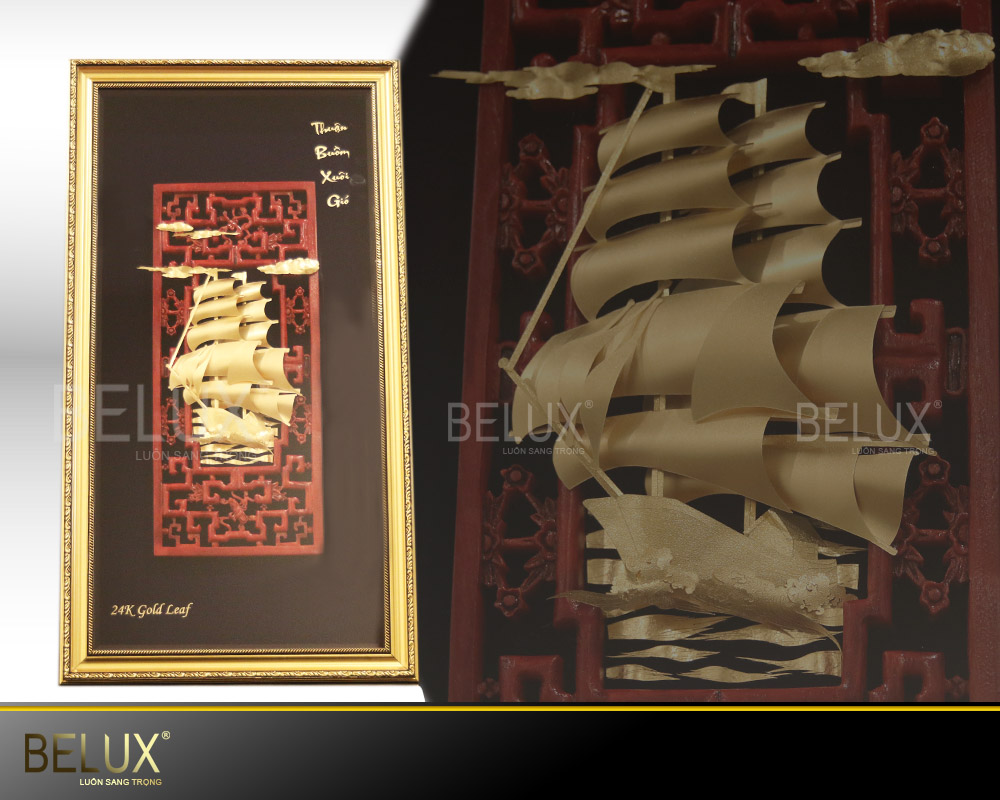 Tranh thuyền buồm dát vàng 24K 65x36cm