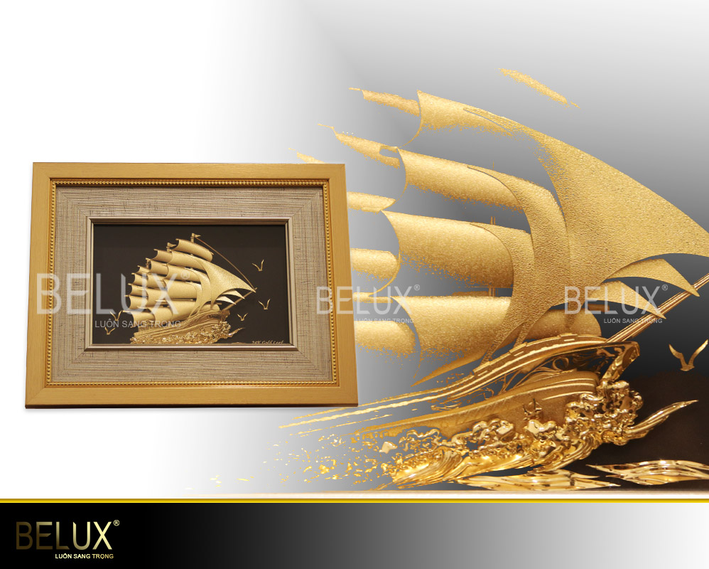 Tranh thuyền buồm dát vàng 33x26cm