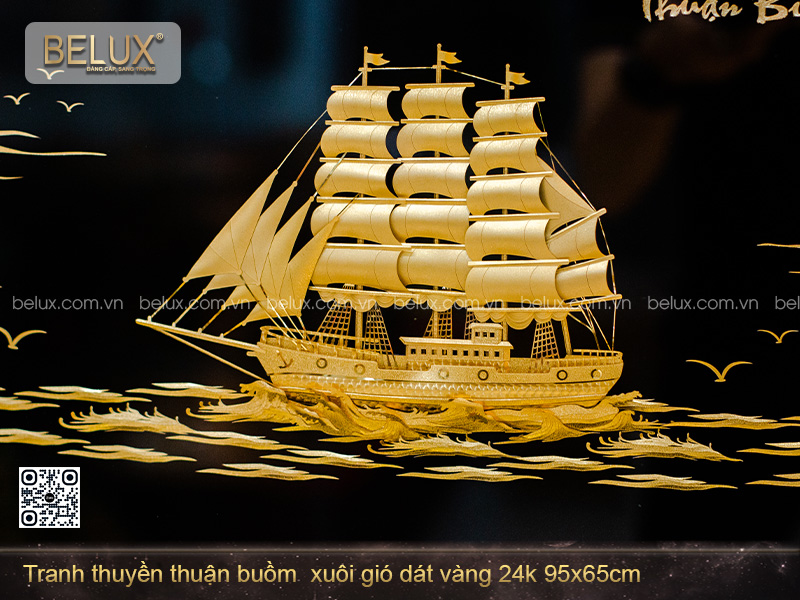 Tranh Thuyền Thuận Buồm Xuôi Gió Dát Vàng 24k 95x65cm