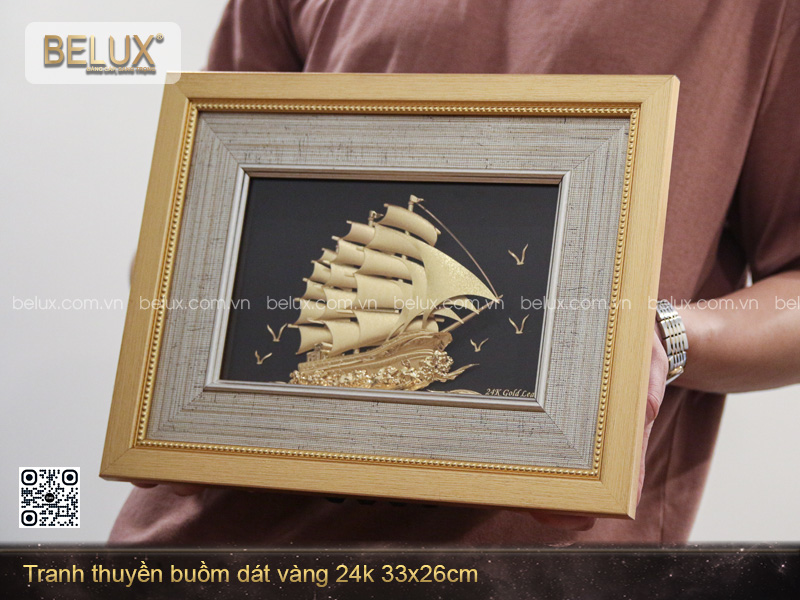 Tranh thuyền buồm dát vàng 33x26cm