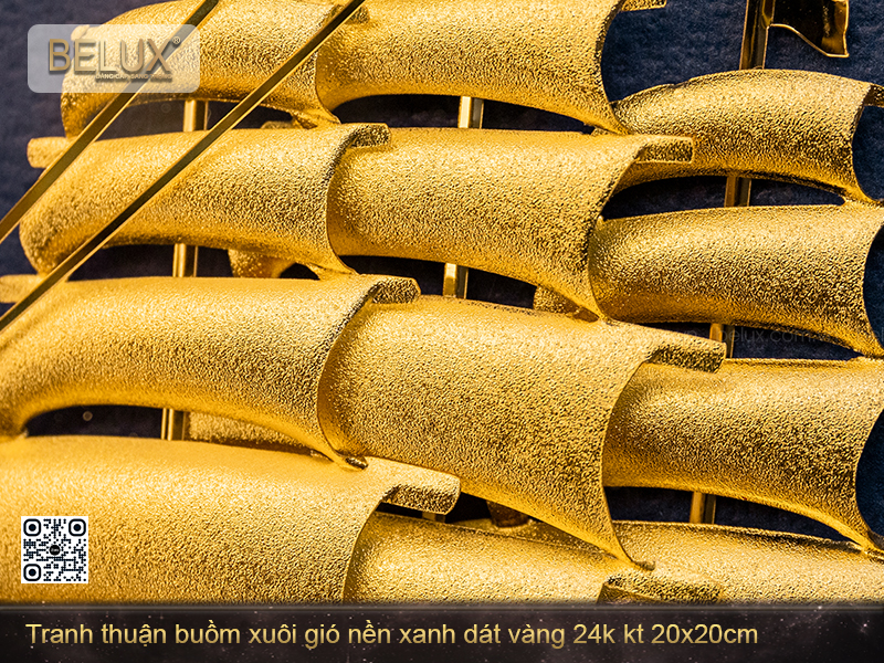 Tranh "Thuận Buồm Xuôi Gió" Nền Xanh Dát Vàng 24k (20x20cm) – Khát Vọng Vươn Khơi &amp; Bản Lĩnh Người Thuyền Trưởng