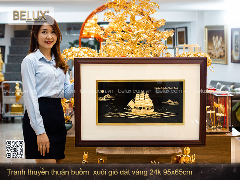 Tranh Thuyền Thuận Buồm Xuôi Gió Dát Vàng 24k 95x65cm