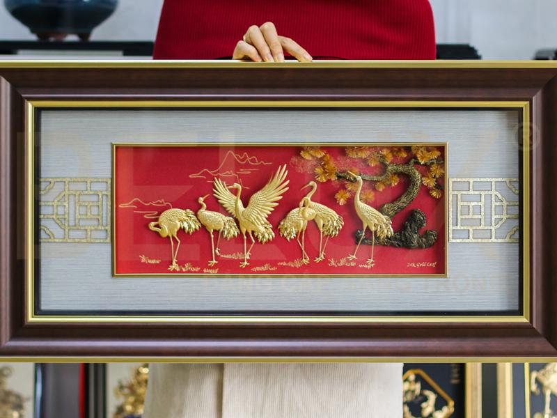 Tranh Tùng Hạc Diên Niên Dát Vàng 24K Mẫu 2