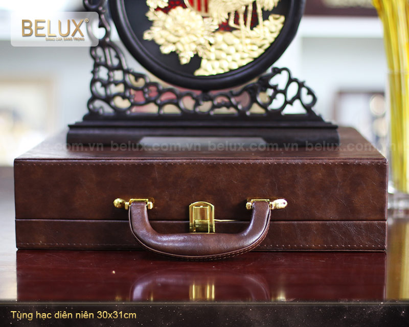 Tranh Tùng Hạc Diên Niên Dát Vàng 24K 30x31cm