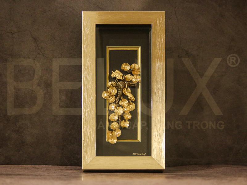 Tranh Tùng Hạc Diên Niên 24K 28×14 Cm