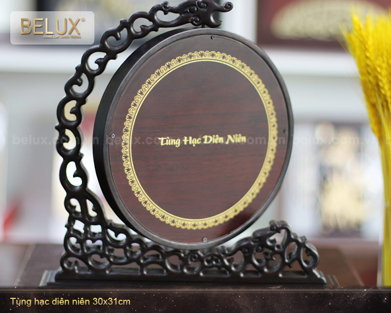 Tranh Tùng Hạc Diên Niên Dát Vàng 24K 30x31cm