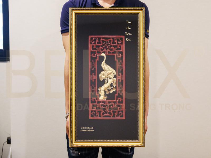 Tranh Tùng Hạc Diên Niên Dát Vàng 24K (cỡ Lớn)