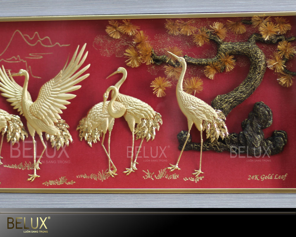 Tranh Tùng Hạc Diên Niên Dát Vàng 24K Mẫu 2