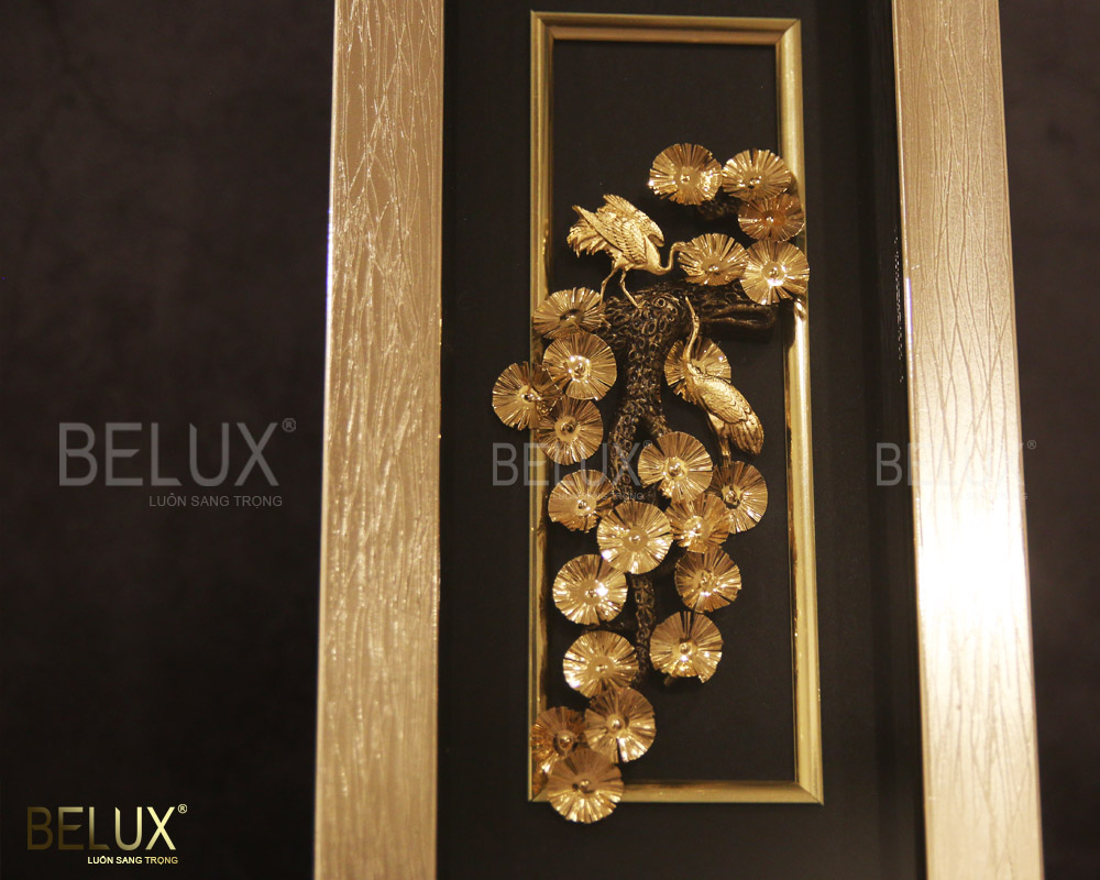 Tranh Tùng Hạc Diên Niên 24K 28×14 Cm