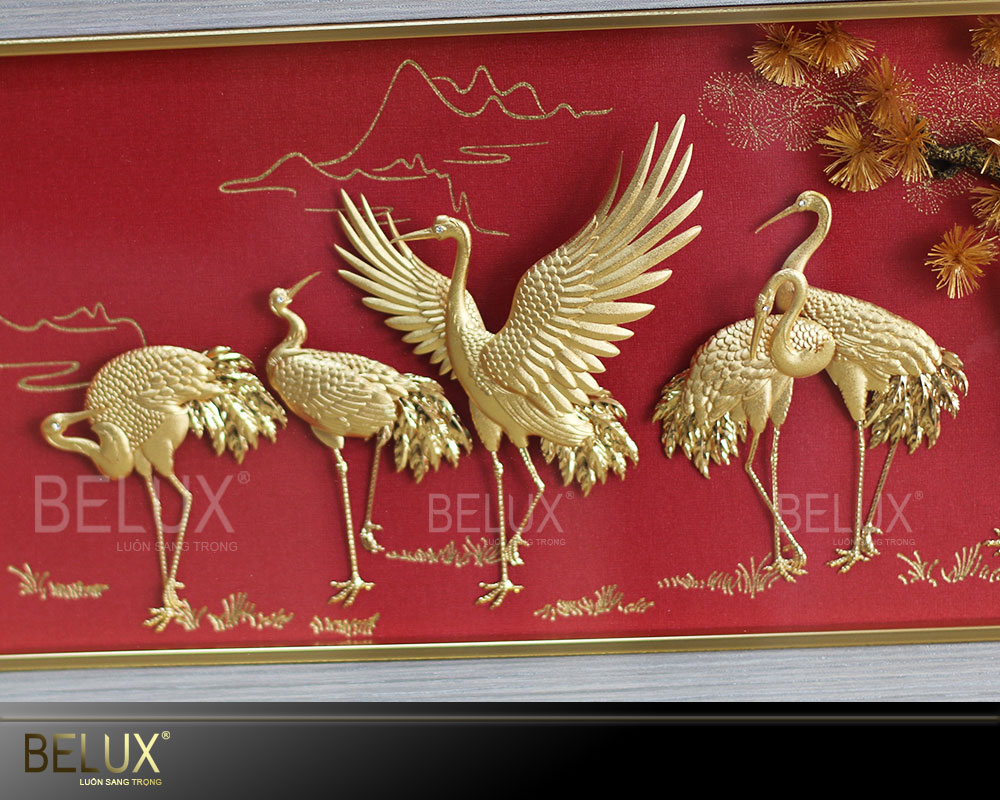 Tranh Tùng Hạc Diên Niên Dát Vàng 24K Mẫu 2