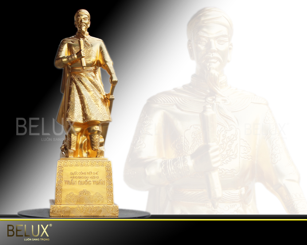 Tượng Đồng Đỏ Dát Vàng 9999 Trần Hưng Đạo Cao 60 Cm