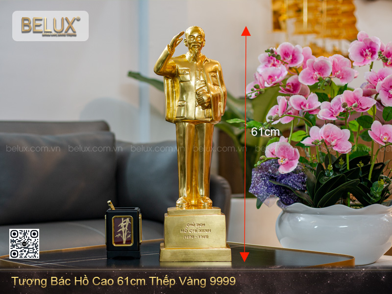 Tượng Bác Hồ cao 61cm thếp vàng 9999