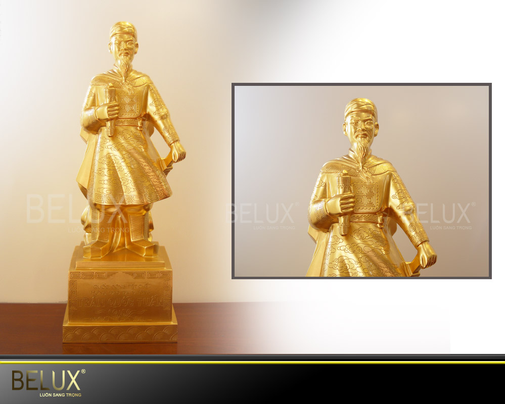 Tượng đồng Trần Hưng Đạo đồng dát vàng 9999 cao 60cm