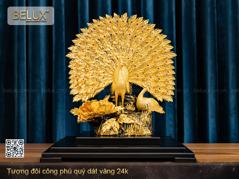 Tượng Đôi Công Phú Quý Dát Vàng 24k