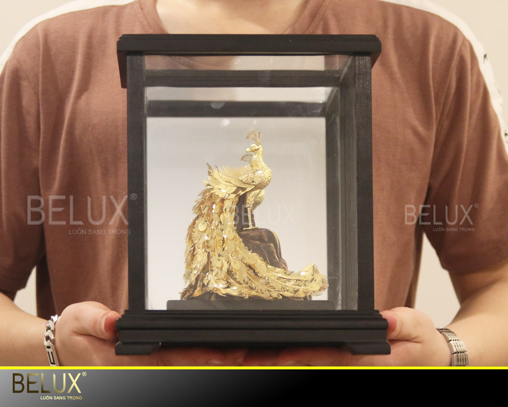 Tượng chim công dát vàng 24K (20x16x24cm)